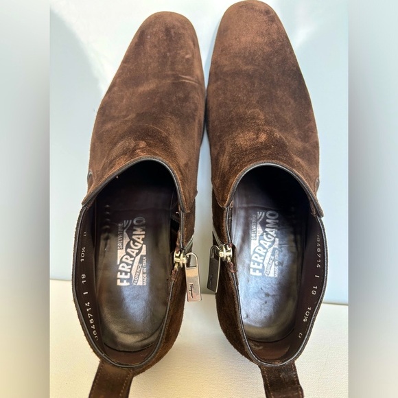 Salvatore Ferragamo Brown Suede Italian Leather Zip Chelsea Boots Size 10.5 - Picture 13 of 15